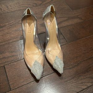 Silver and pvc studded heels by Schutz in size 9.